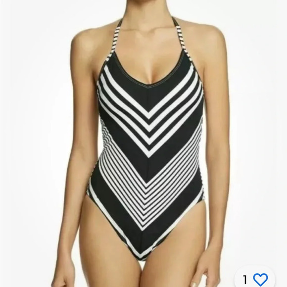 La Blanca Fine Lines Mitred Stripes One Piece Black & White size 4 - Picture 1 of 12